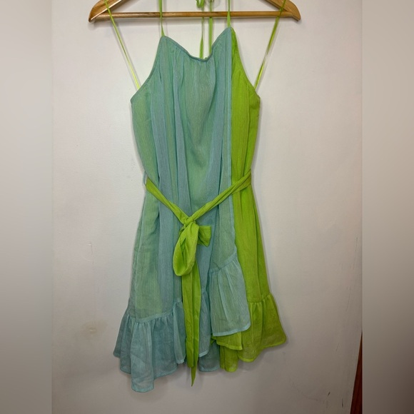 NWT Strut and Bolt Lime Aqua Tiered Chiffon Mini Dress - Picture 2 of 11